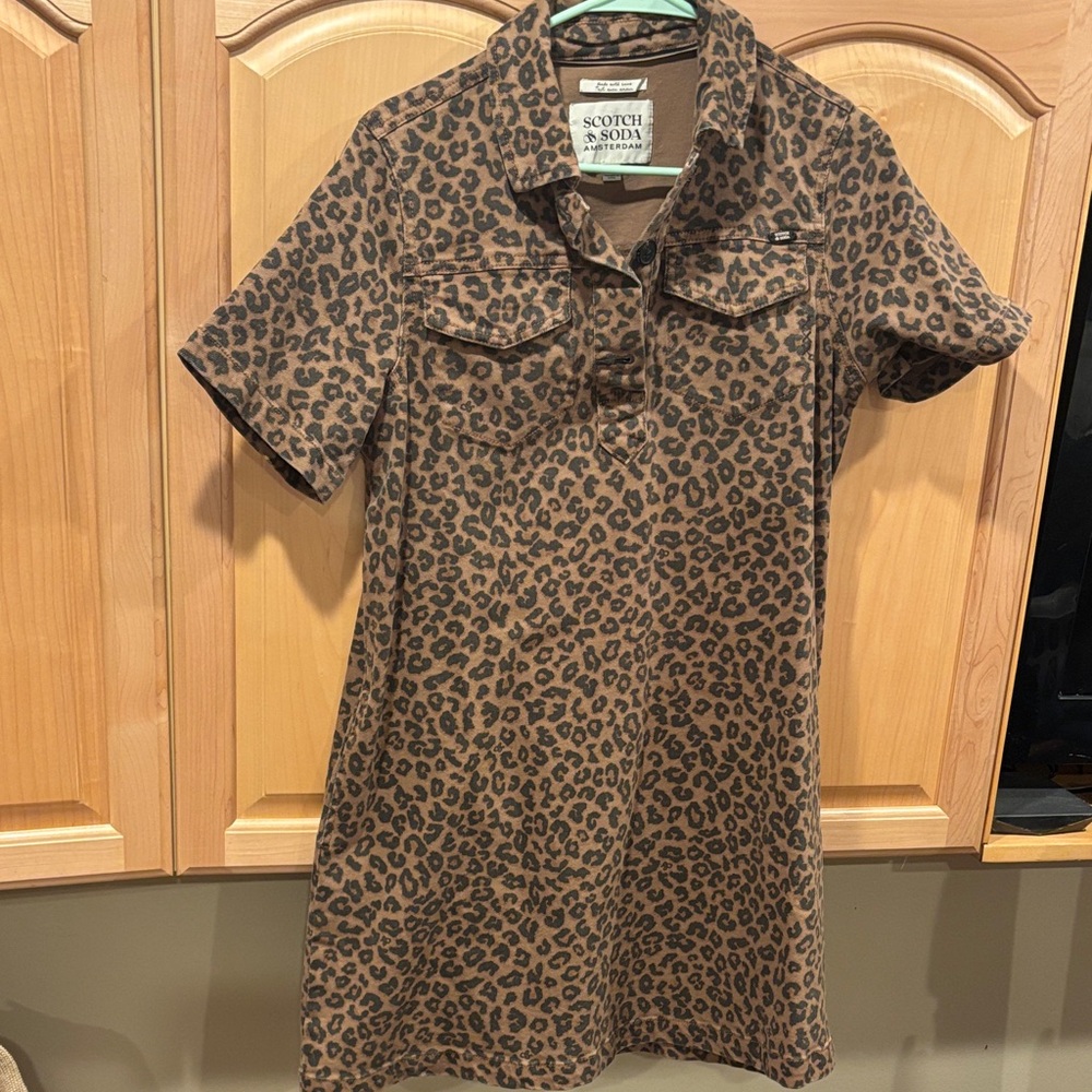 Scotch & Soda Leopard Polo Shirt Dress in Brown